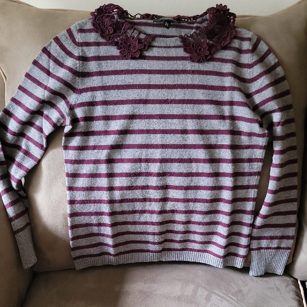MaxMara Gray and Purple  Wool / Cashemere Size L Striped Sweater